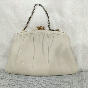 Vintage ANDE White Leather Clutch Evening Bag
